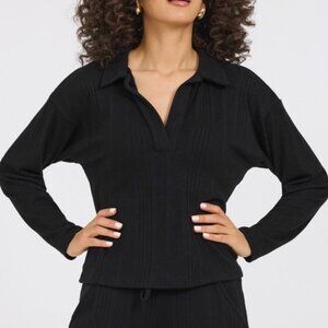 NWT Astrologie California Brushed Cozy Open Polo Top In Midnight